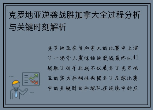 克罗地亚逆袭战胜加拿大全过程分析与关键时刻解析